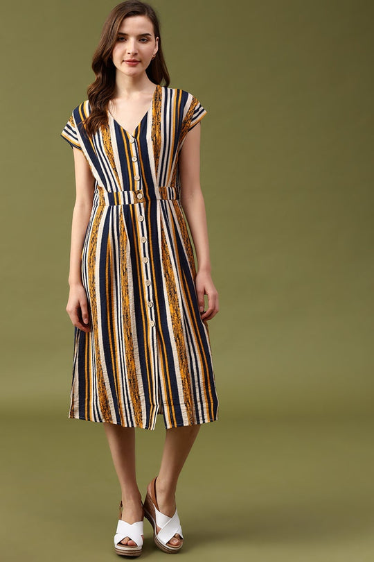 Gipsy Navy Striped Crepe Dress