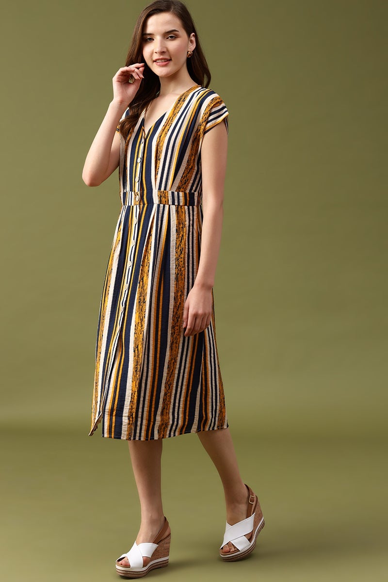 Gipsy Navy Striped Crepe Dress