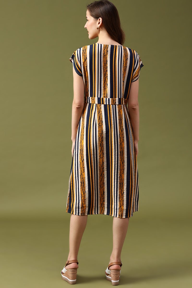 Gipsy Navy Striped Crepe Dress