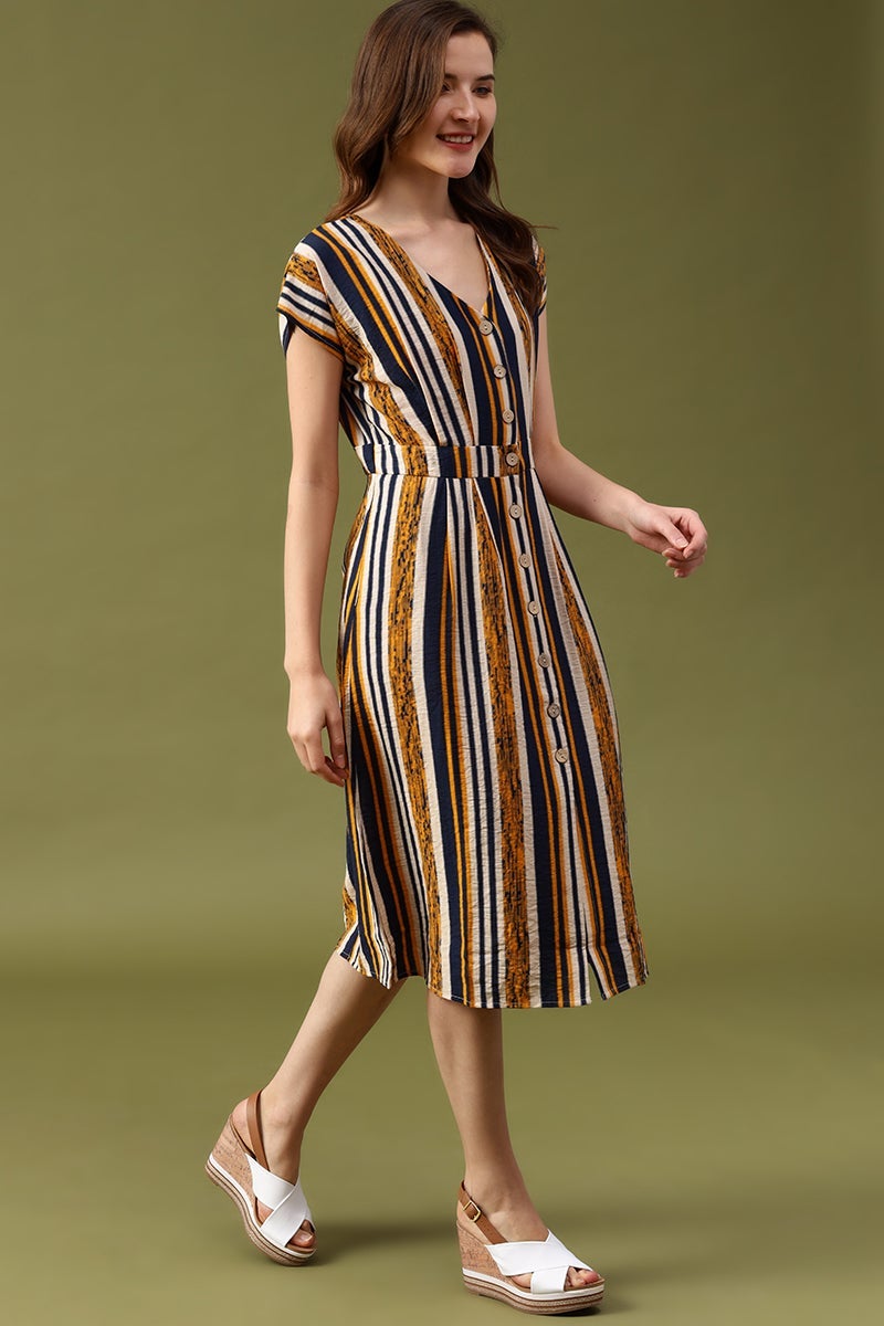 Gipsy Navy Striped Crepe Dress