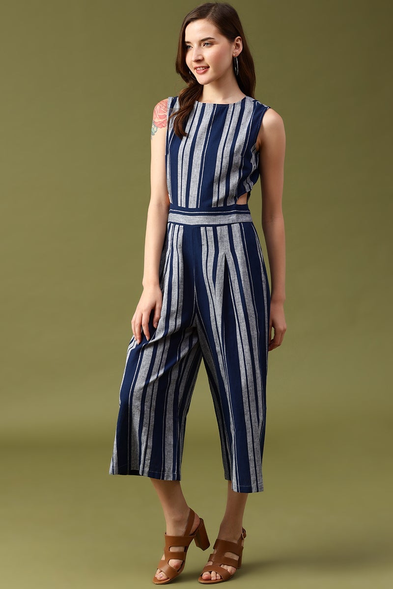 Gipsy Navy Striped Linen Jump Suit