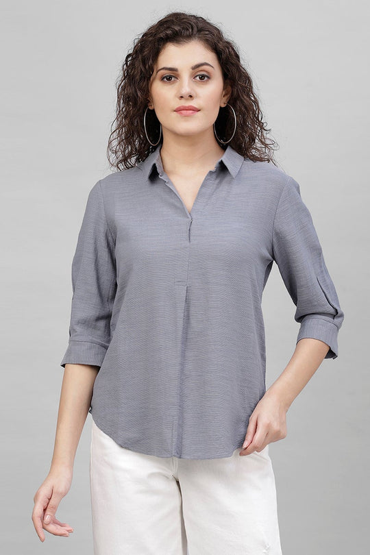 Gipsy Blue Solid Polyester Tunic