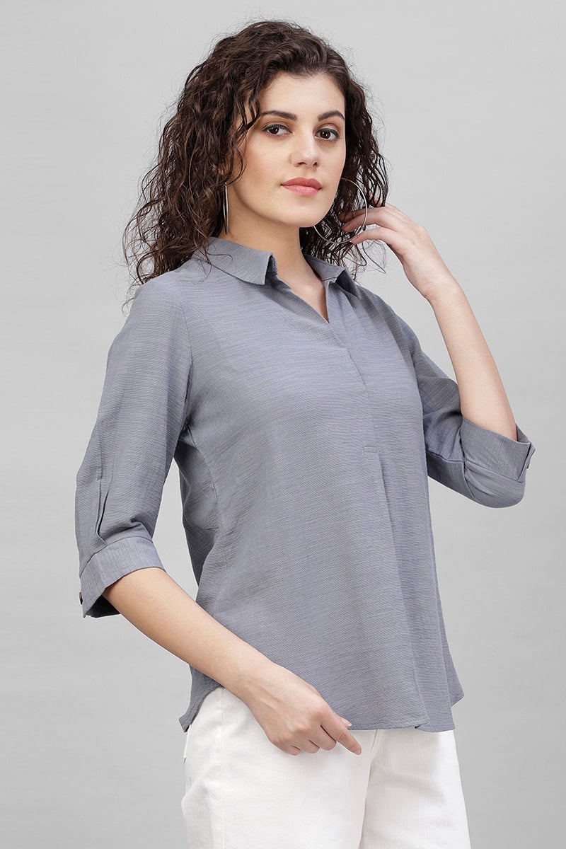 Gipsy Blue Solid Polyester Tunic