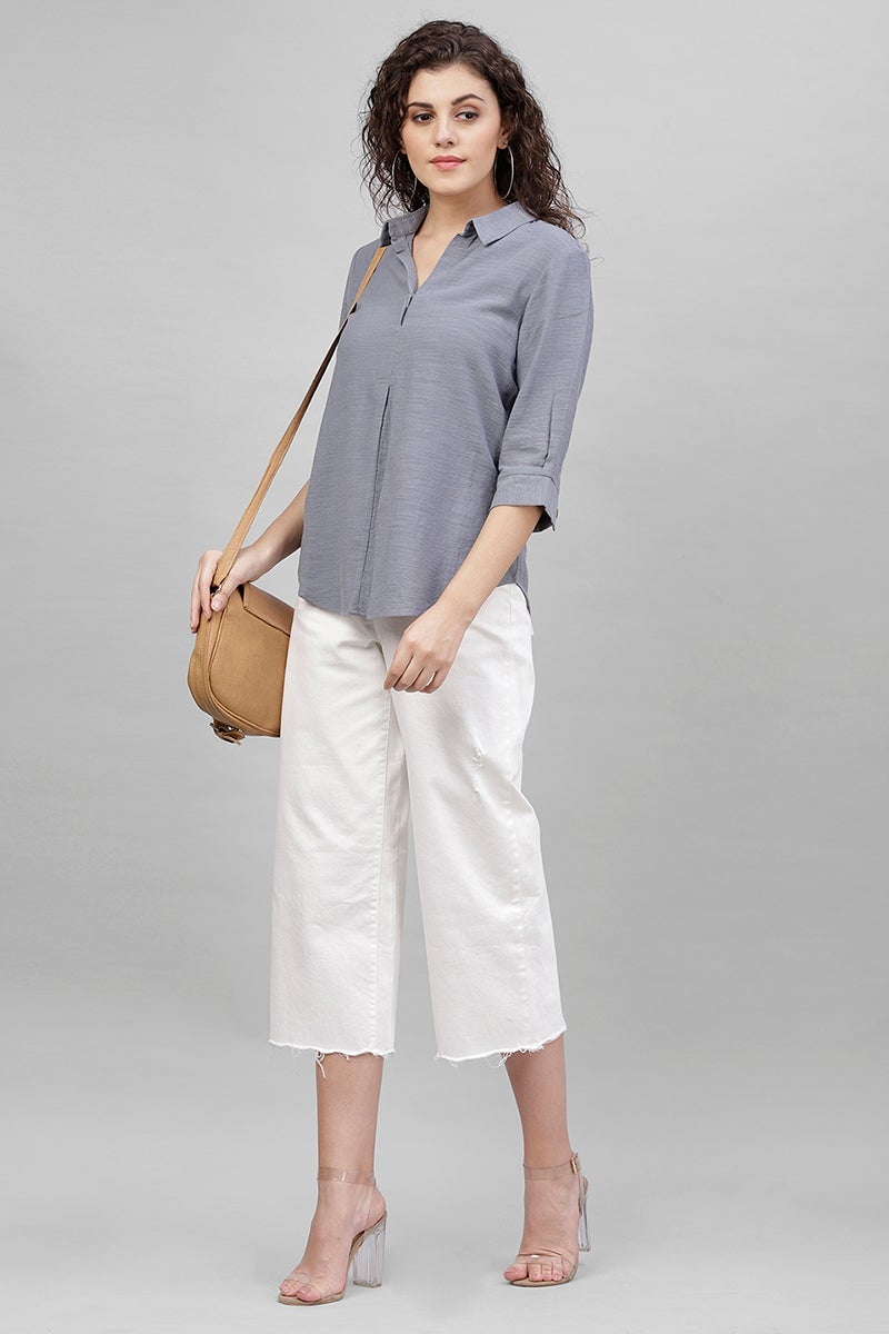 Gipsy Blue Solid Polyester Tunic