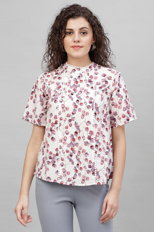 Gipsy White Abstract Print Cotton Linen Top