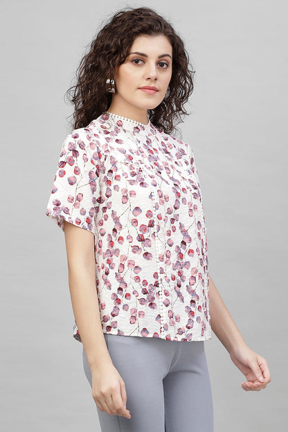 Gipsy White Abstract Print Cotton Linen Top