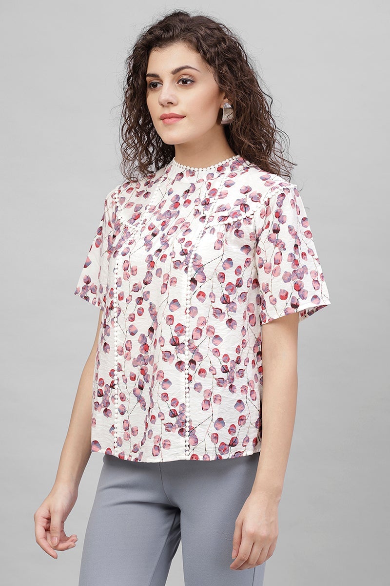 Gipsy White Abstract Print Cotton Linen Top