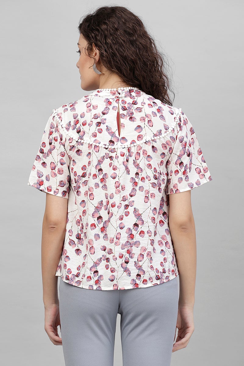 Gipsy White Abstract Print Cotton Linen Top