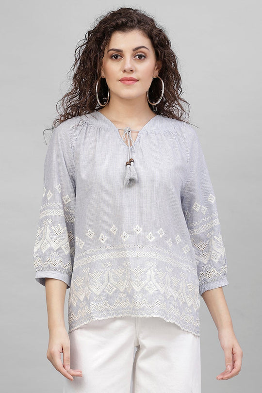 Gipsy Blue Emproidered Cotton Tunic