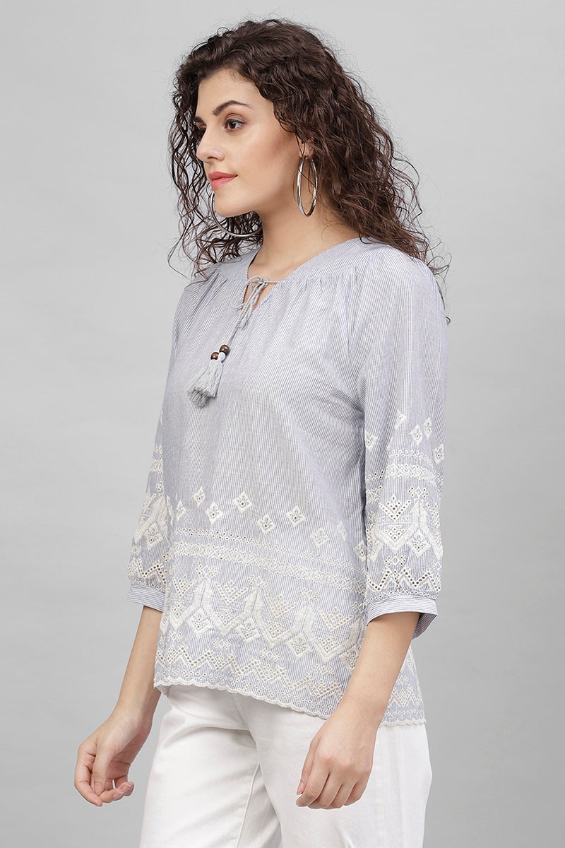 Gipsy Blue Emproidered Cotton Tunic