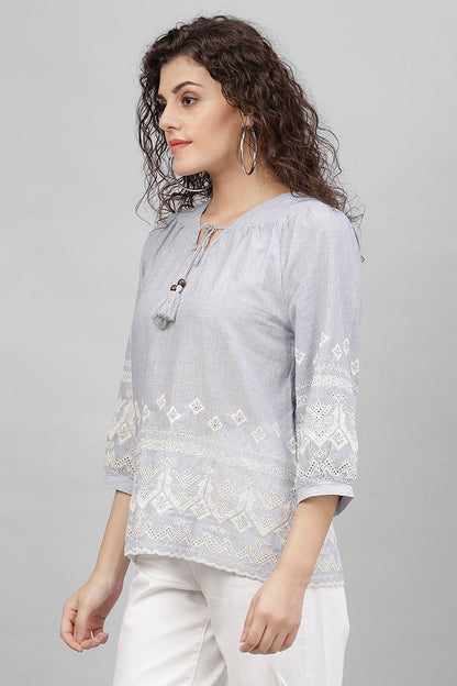 Gipsy Blue Emproidered Cotton Tunic