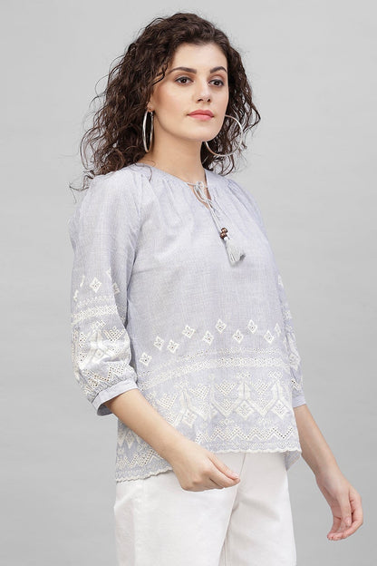 Gipsy Blue Emproidered Cotton Tunic