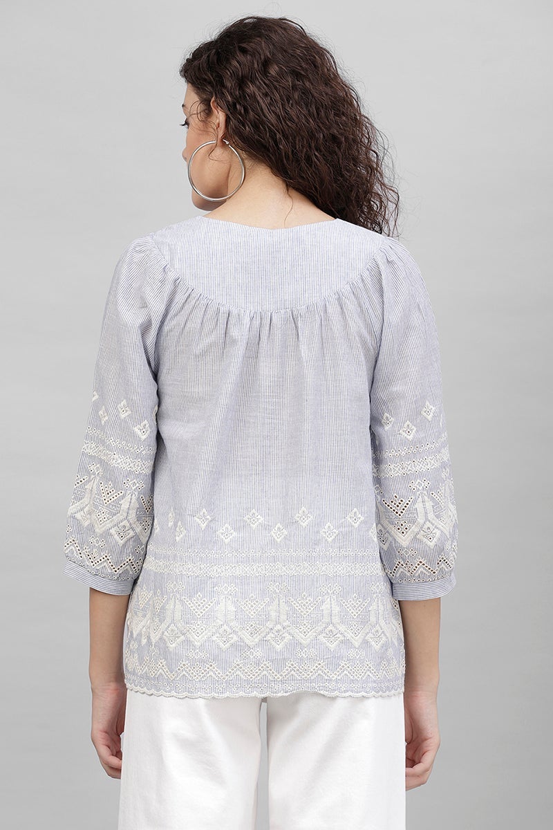 Gipsy Blue Emproidered Cotton Tunic