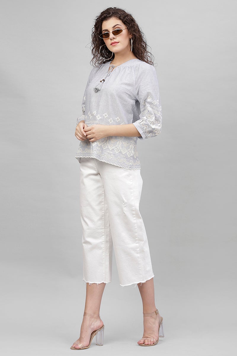 Gipsy Blue Emproidered Cotton Tunic