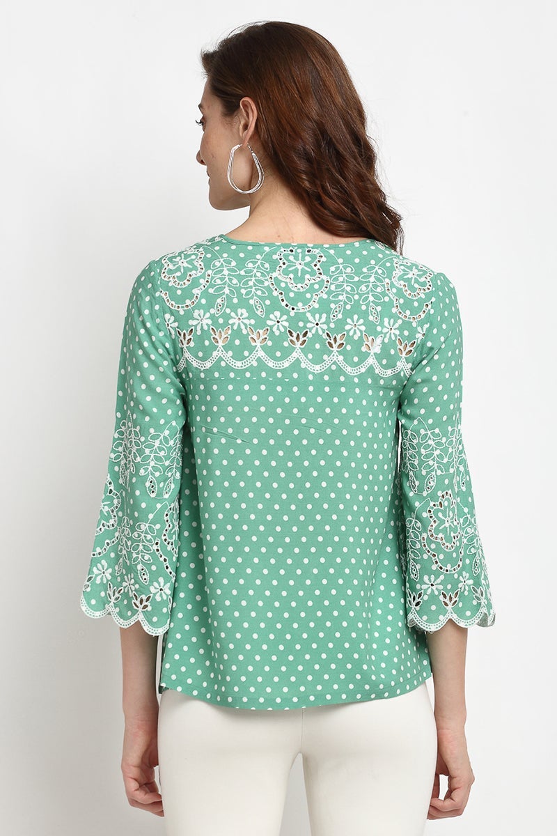 Sage Green Medium Length Tie-Up Neck Rayon Tunic