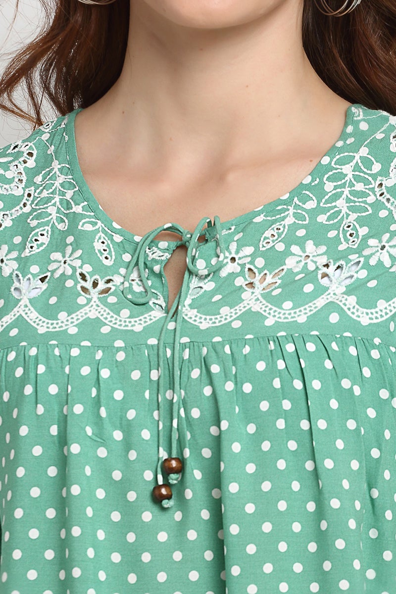 Sage Green Medium Length Tie-Up Neck Rayon Tunic