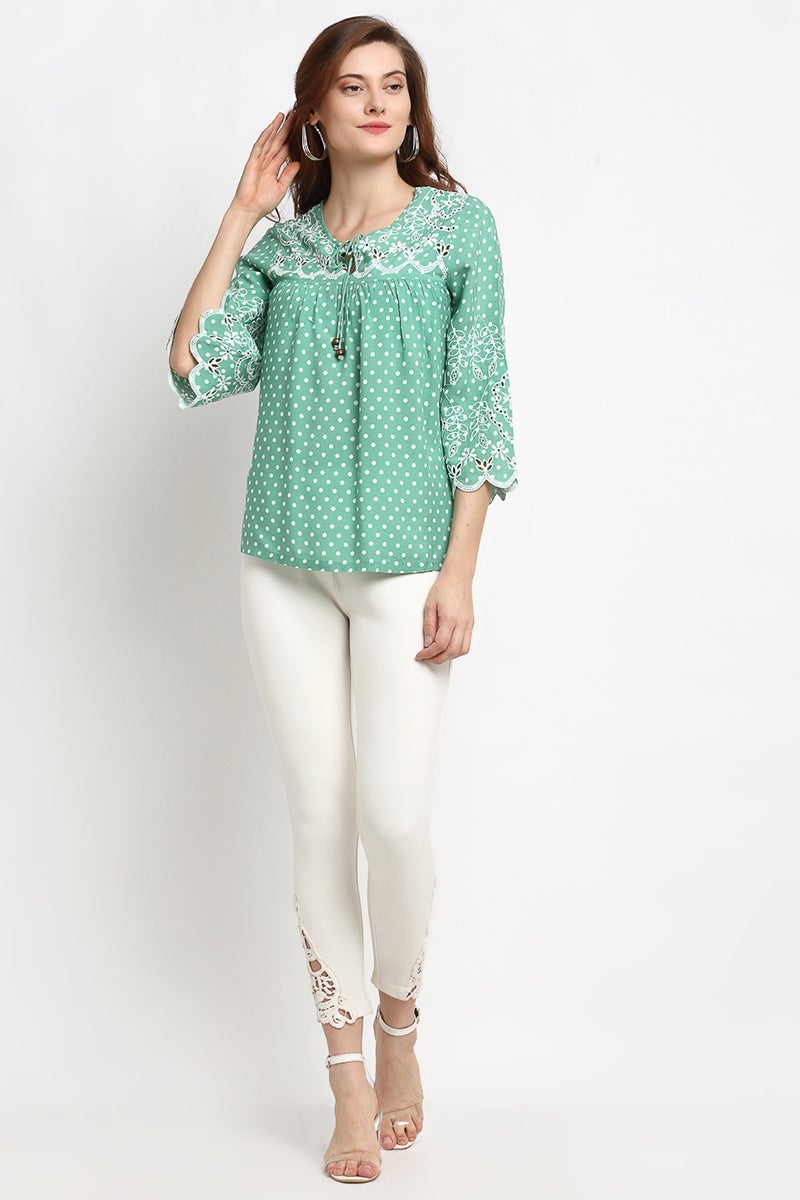 Sage Green Medium Length Tie-Up Neck Rayon Tunic