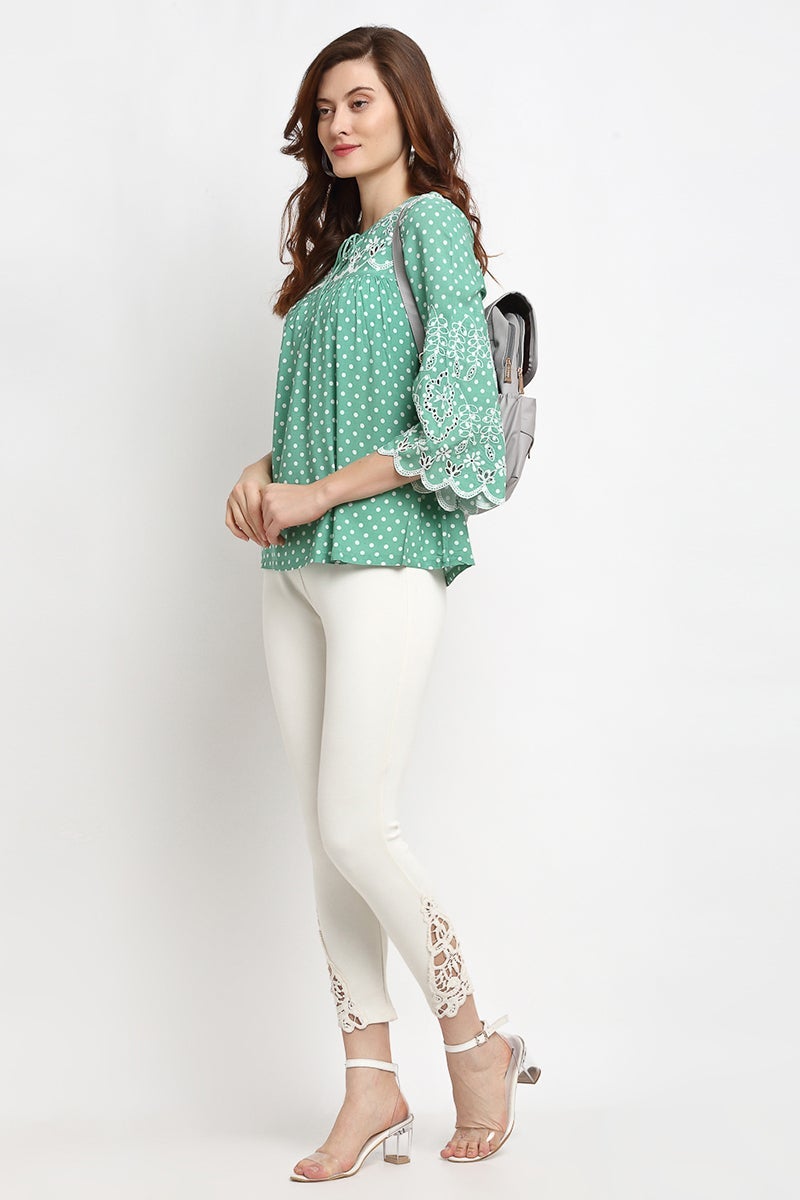Sage Green Medium Length Tie-Up Neck Rayon Tunic
