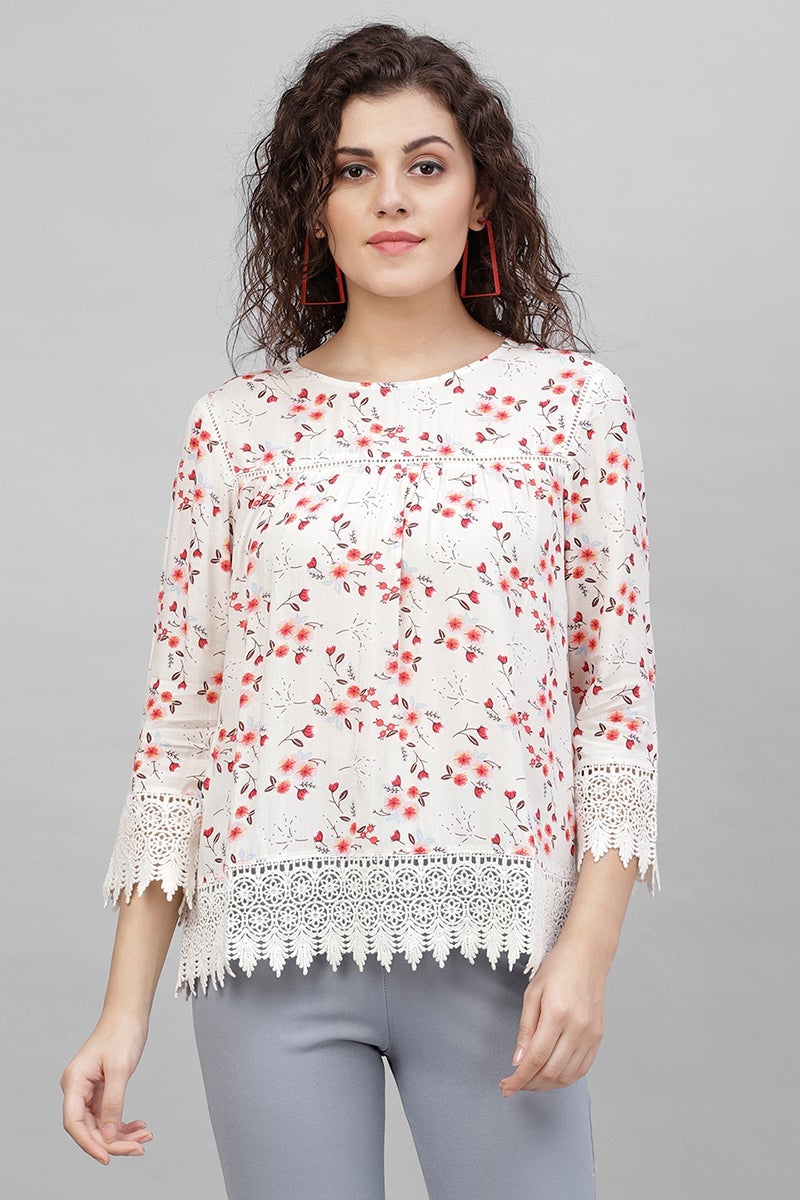 Gipsy Cream Floral Print Polyester Tunic