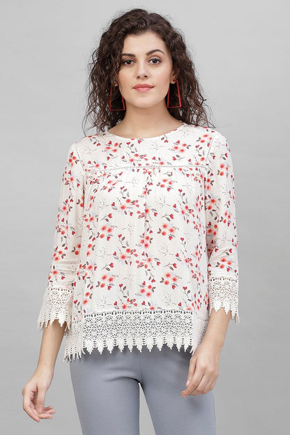 Gipsy Cream Floral Print Polyester Tunic
