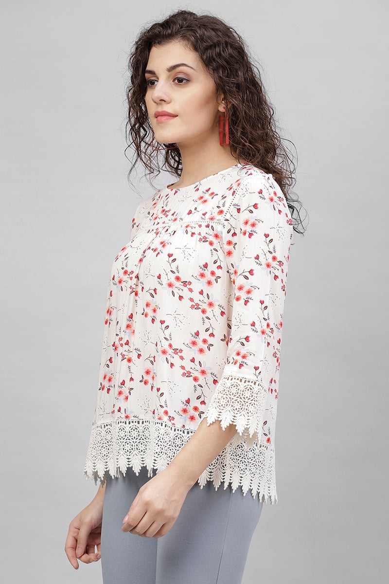 Gipsy Cream Floral Print Polyester Tunic