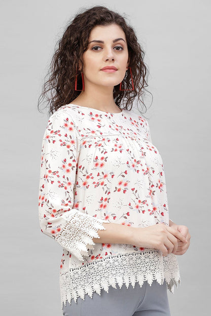Gipsy Cream Floral Print Polyester Tunic