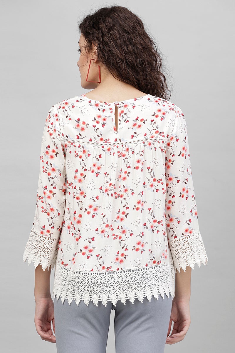 Gipsy Cream Floral Print Polyester Tunic