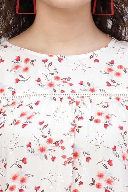 Gipsy Cream Floral Print Polyester Tunic