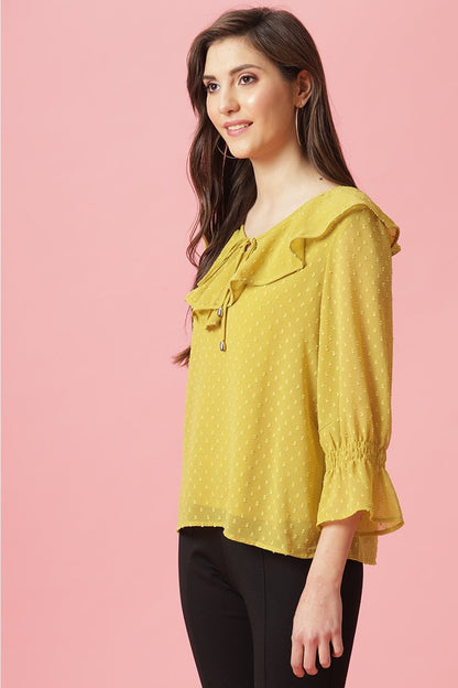 Gipsy Lime Green Medium Length V-Neck Polyester Blouse