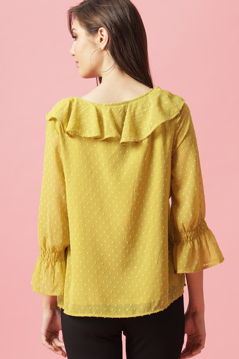 Gipsy Lime Green Medium Length V-Neck Polyester Blouse