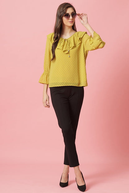 Gipsy Lime Green Medium Length V-Neck Polyester Blouse