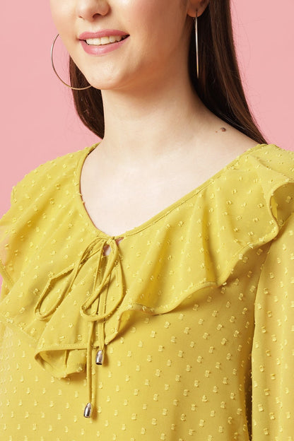 Gipsy Lime Green Medium Length V-Neck Polyester Blouse