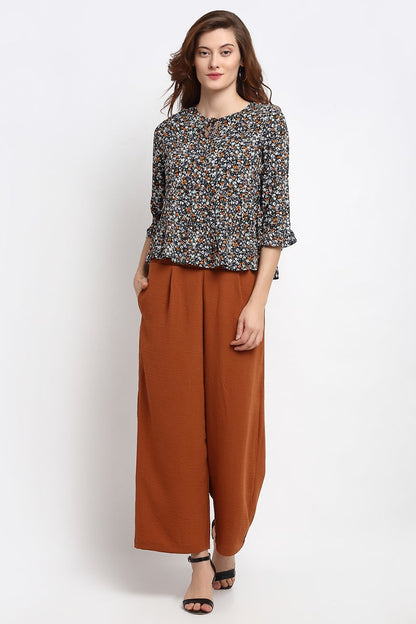 Black Medium Length Tie - Up Rayon Crepe Blouse