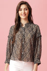 Gipsy Black Medium Length Round Neck Polyester Blouse