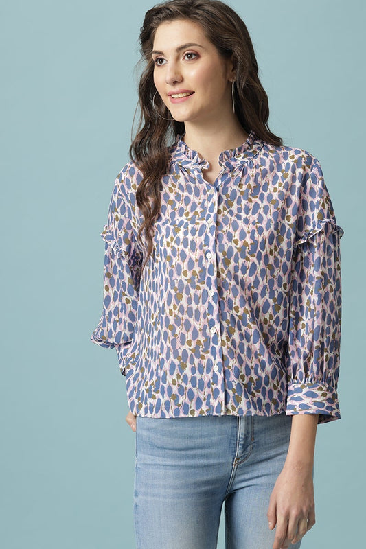 Gipsy Multi Medium Length Round Neck Polyester Blouse