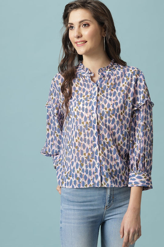 Gipsy Multi Medium Length Round Neck Polyester Blouse