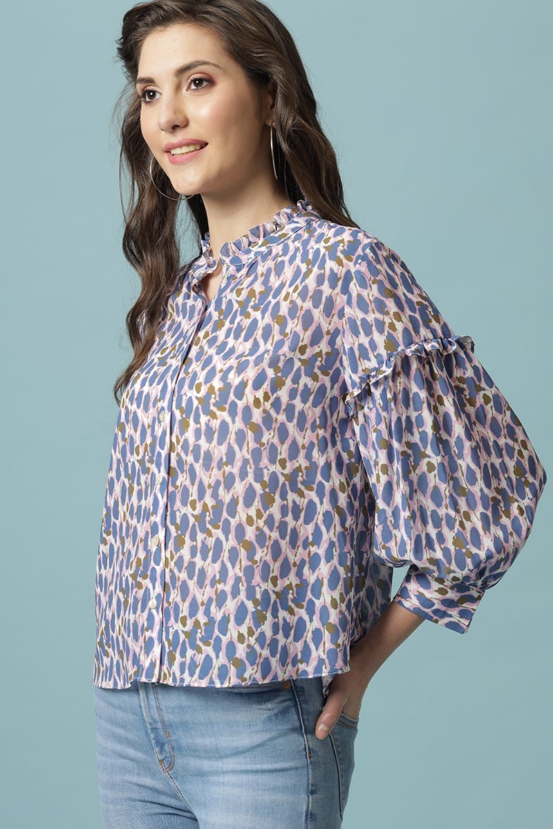 Gipsy Multi Medium Length Round Neck Polyester Blouse