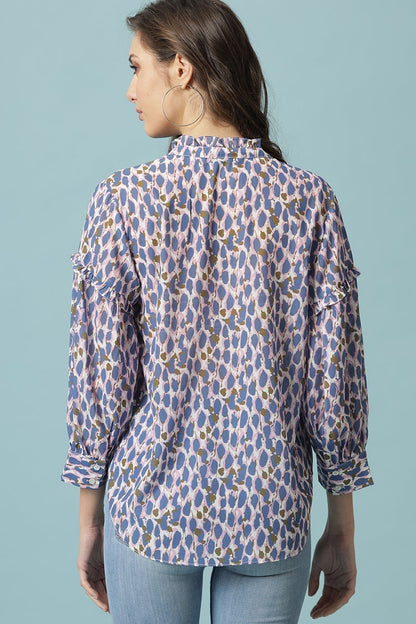 Gipsy Multi Medium Length Round Neck Polyester Blouse