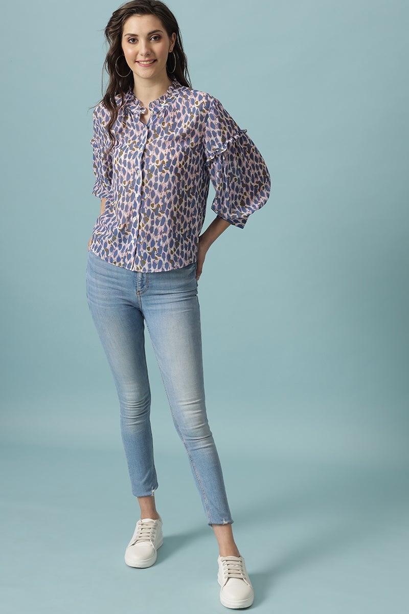 Gipsy Multi Medium Length Round Neck Polyester Blouse