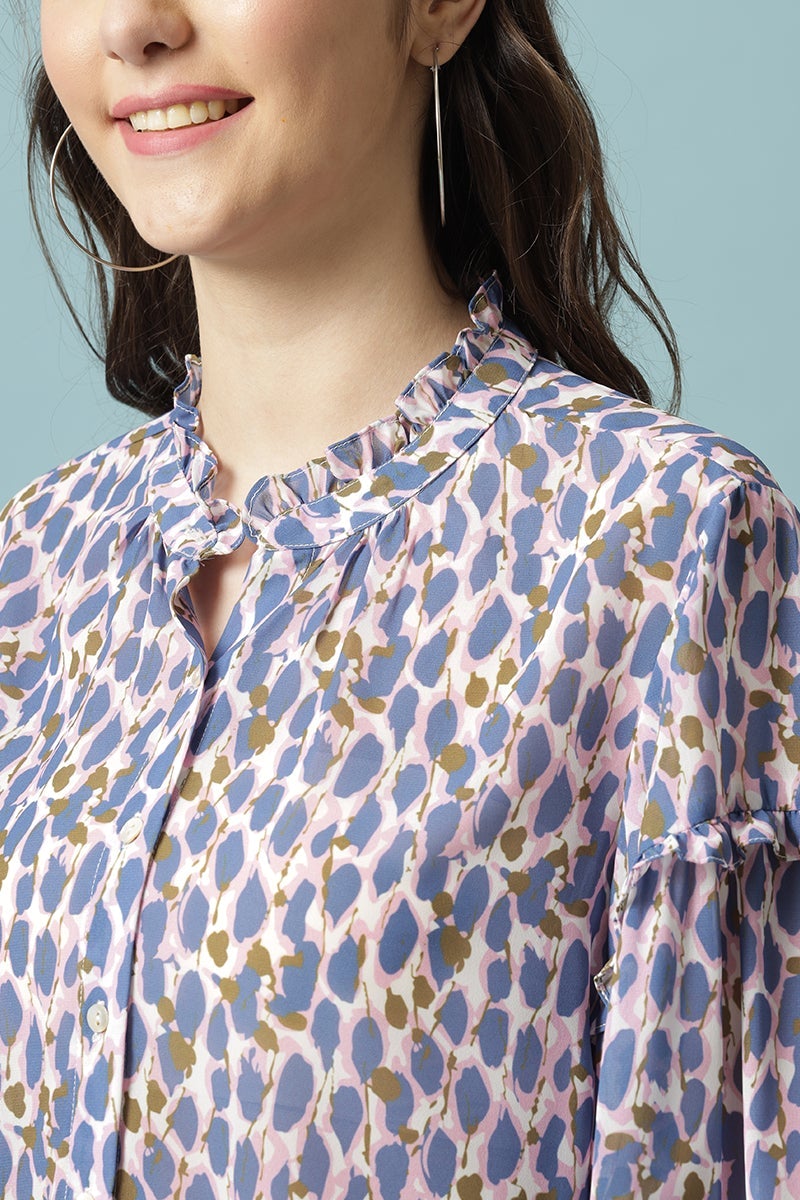 Gipsy Multi Medium Length Round Neck Polyester Blouse