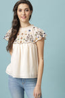 Gipsy Cream Medium Length Round Neck Polyester Blouse
