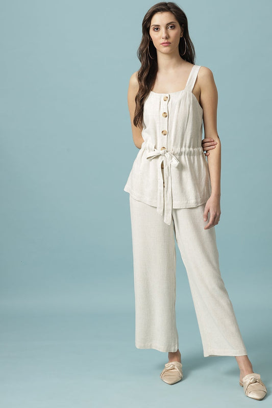 Gipsy Cream Medium Length Square Neck Linen Blouse