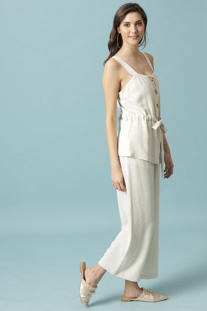 Gipsy Cream Medium Length Square Neck Linen Blouse