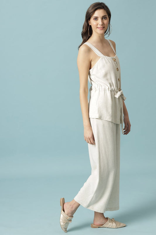 Gipsy Cream Medium Length Square Neck Linen Blouse
