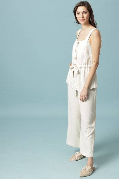 Gipsy Cream Medium Length Square Neck Linen Blouse