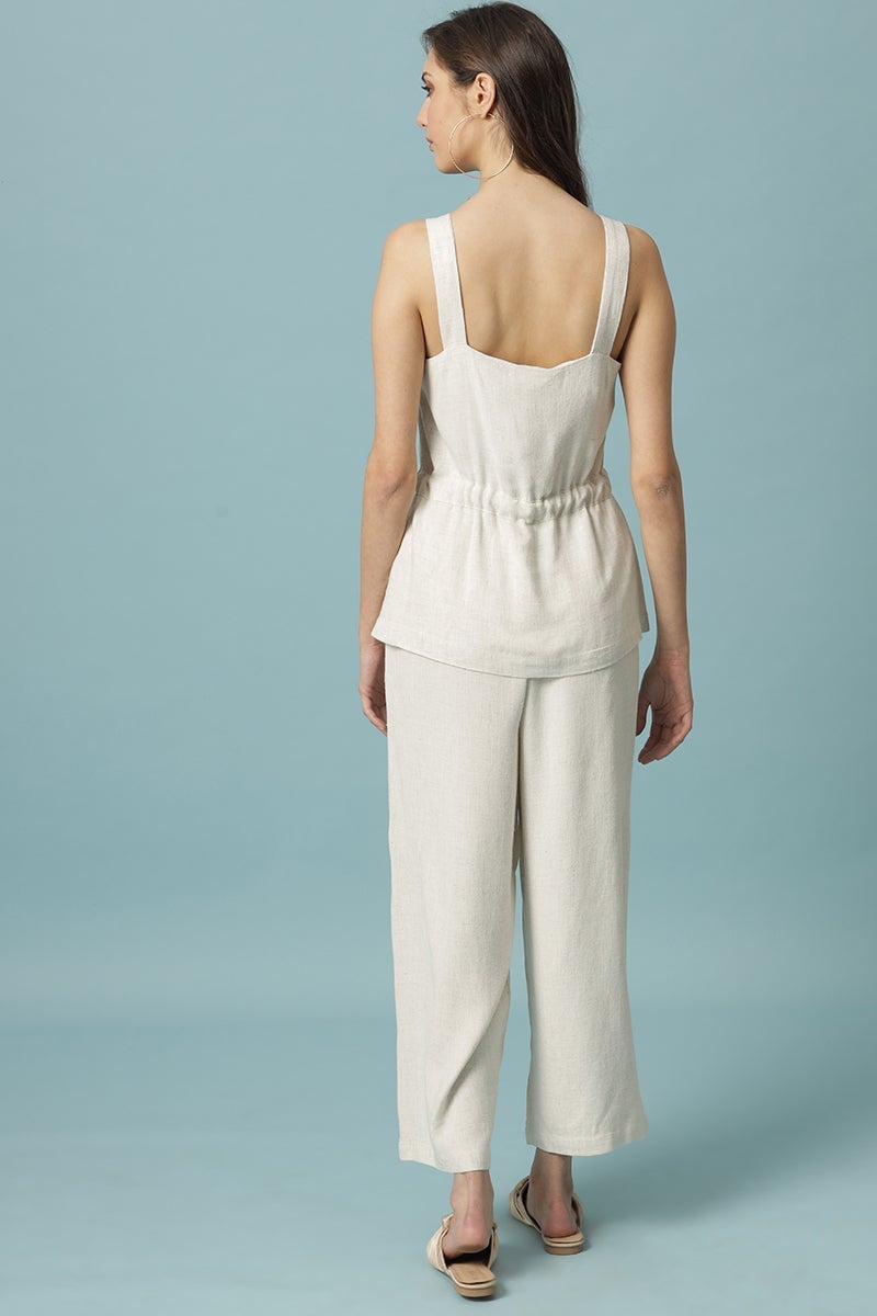 Gipsy Cream Medium Length Square Neck Linen Blouse