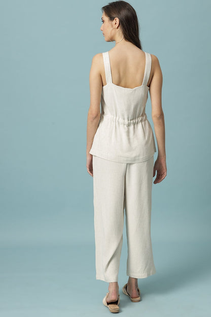 Gipsy Cream Medium Length Square Neck Linen Blouse