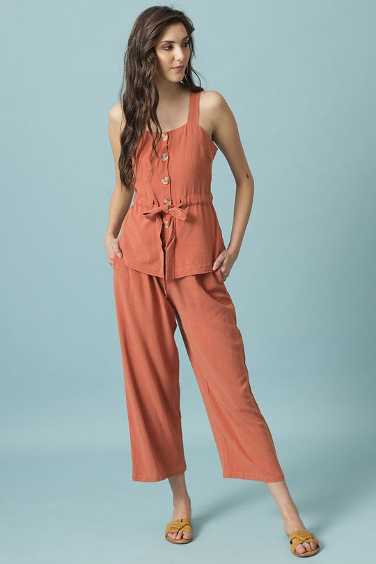 Gipsy Rust Medium Length Square Neck Linen Blouse