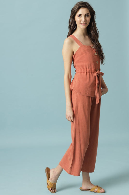 Gipsy Rust Medium Length Square Neck Linen Blouse