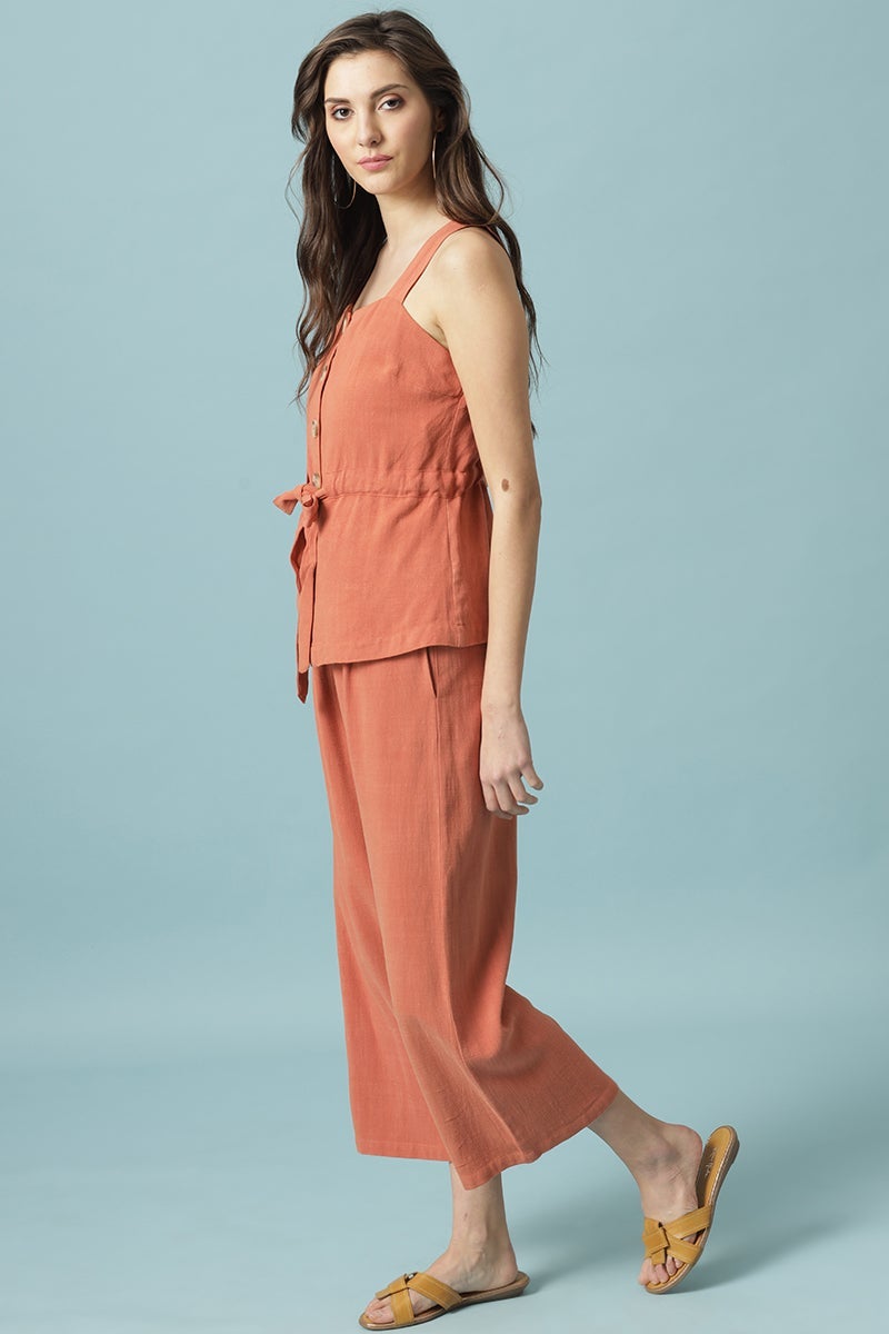 Gipsy Rust Medium Length Square Neck Linen Blouse